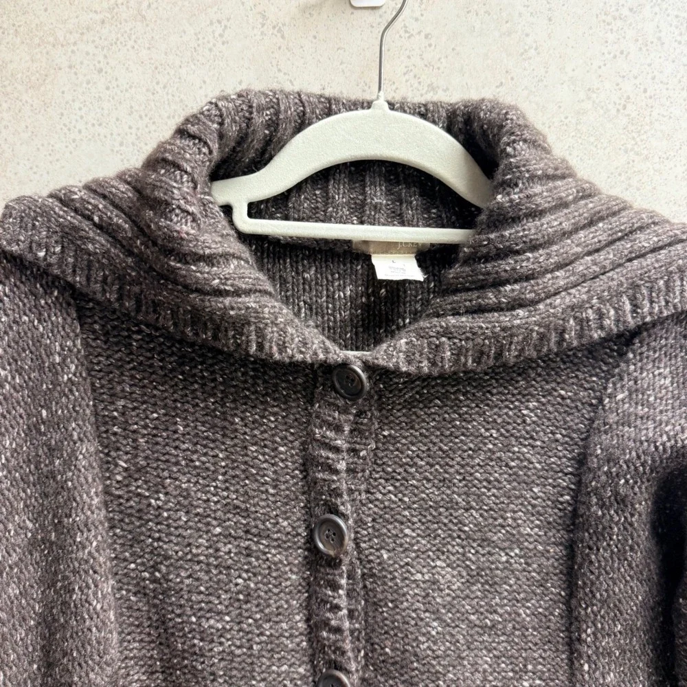 J. Crew Cardigan Sz‎ L Womens Brown Wool Blend  Belted Cozy Shawl Collar Sweater